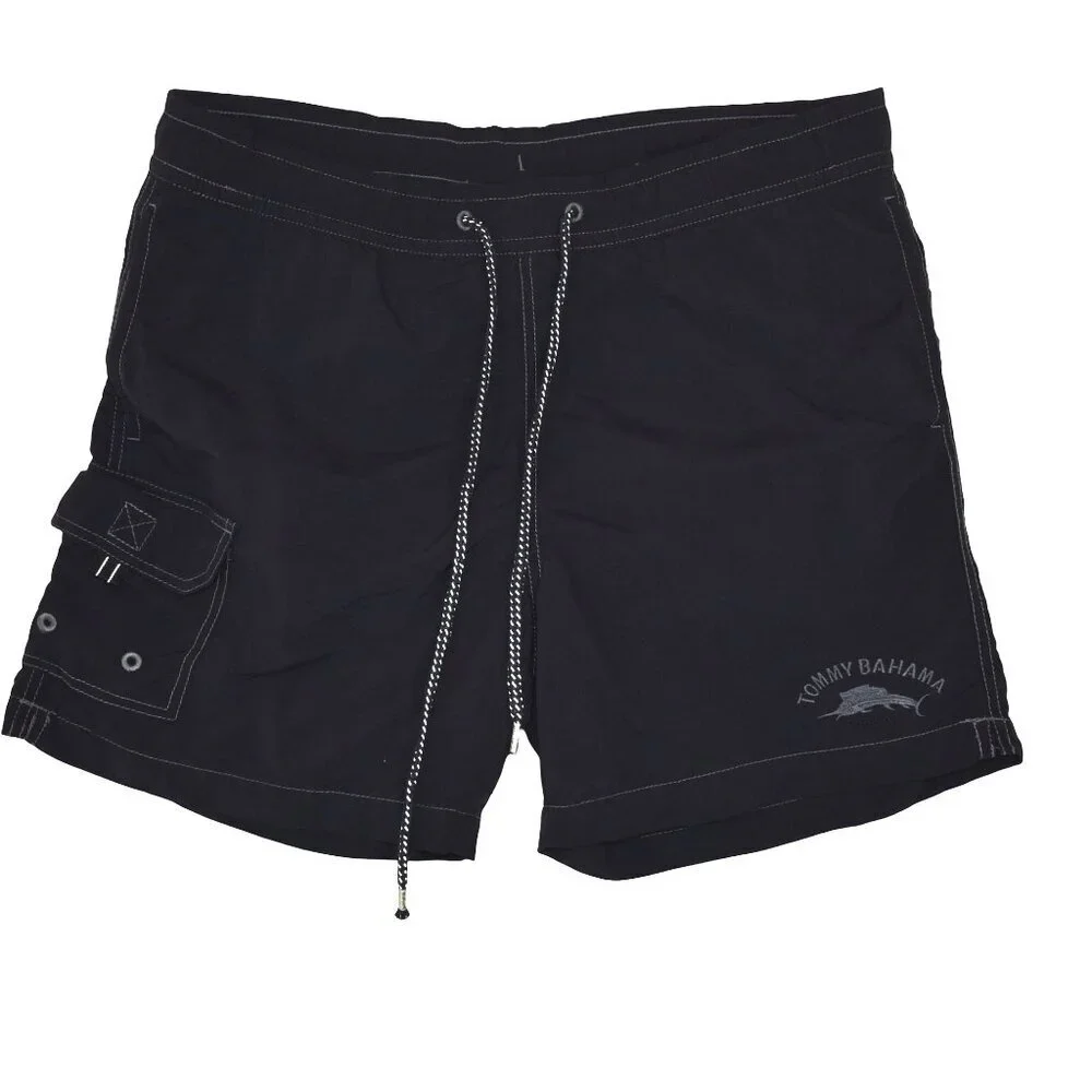 Tommy Bahama Swim Shorts S Black Y2K Surf Beach 6